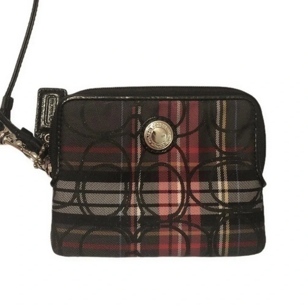 Coach rare plaid red black wristlet clutch bag